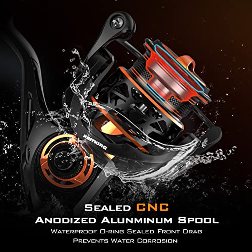 KastKing Zephyr Spinning Reels – 7+1/6+1 BB – Carbon Fiber Drag – Stainless Steel Shaft – Aluminum & CNC Spool – Black/Gre...