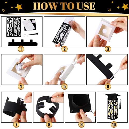Tellingyou 9 Pcs Graduation Table Centerpieces Boxes 2026 Graduation Lantern Boxes with LED Light Small Cap Table Decorati...