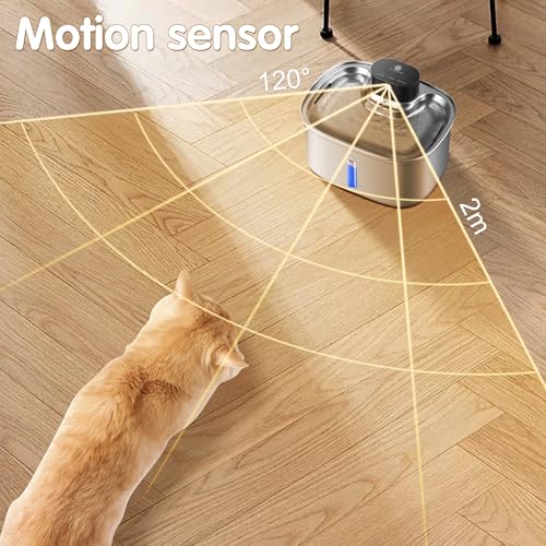 Wireless Cat Water Fountain Stainless Steel, 5L/169oz Automatic Pet Water Dispenser with 5000mAh Battery, 3 Modes (Sensor/...