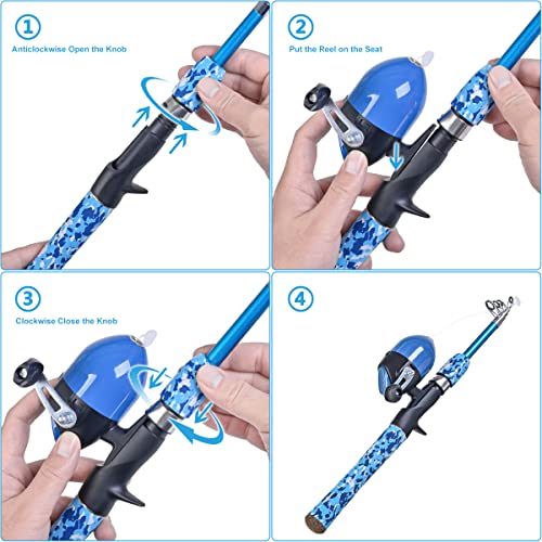 LEOFISHING Kids Fishing Pole Set with Full Starter Kits Portable Telescopic Fishing Rod and Spincast Reel with a Fishing N...