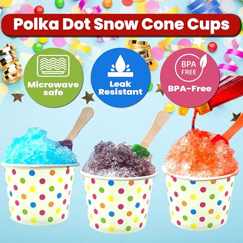 105 Piece Multi-Colored Snow Cone/Shaved Ice Kit - Includes 25 Rainbow Polka Dot Cups, 25 Candy Spoons, and 50 Neon Straws...