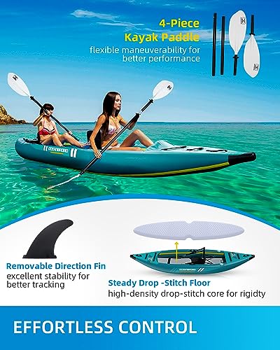 OCEANBROAD Inflatable Sit-in Kayak(NO HIN), 1 Person/2 Person Blow Up Kayak for Adults with Paddle, Kayak Seat, Pedal, Han...