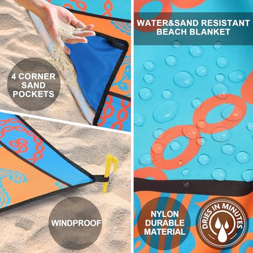 AISPARKY Beach Blanket Waterproof Sandproof, Oversized Large Beach Mat 79" X 83"/120"x108" for 1-8 Adults, Quick Drying&Co...