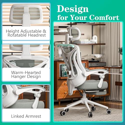 Ergonomic Office Chair with Footrest - Adjustable Lumbar Support & Headrest, 90-160° Reclining Mesh Back Computer Chair - ...