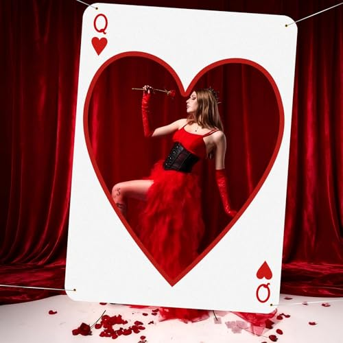 Aurelema 2m Large Valentine's Day Photo Booth Props Party Decoration Stand Poker Player Cards Backdrop Red Heart Cutout Va...