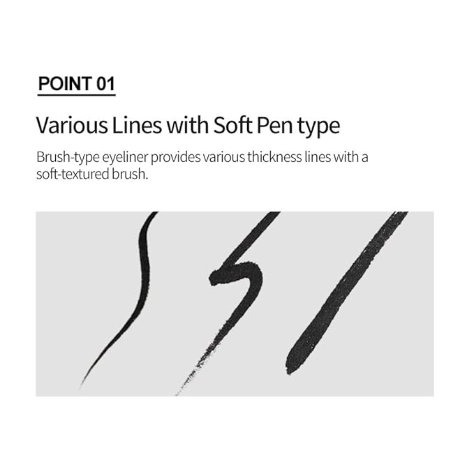 ETUDE Drawing Show Brush Eyeliner, Korean liquid eyeliner, Soft Pen Type, Clear-Cut Soft Brush, Precise Tip, Long-Lasting, Waterproof, Easy Clean, Korean Makeup, Beauty, Black (0.021 Ounce)
