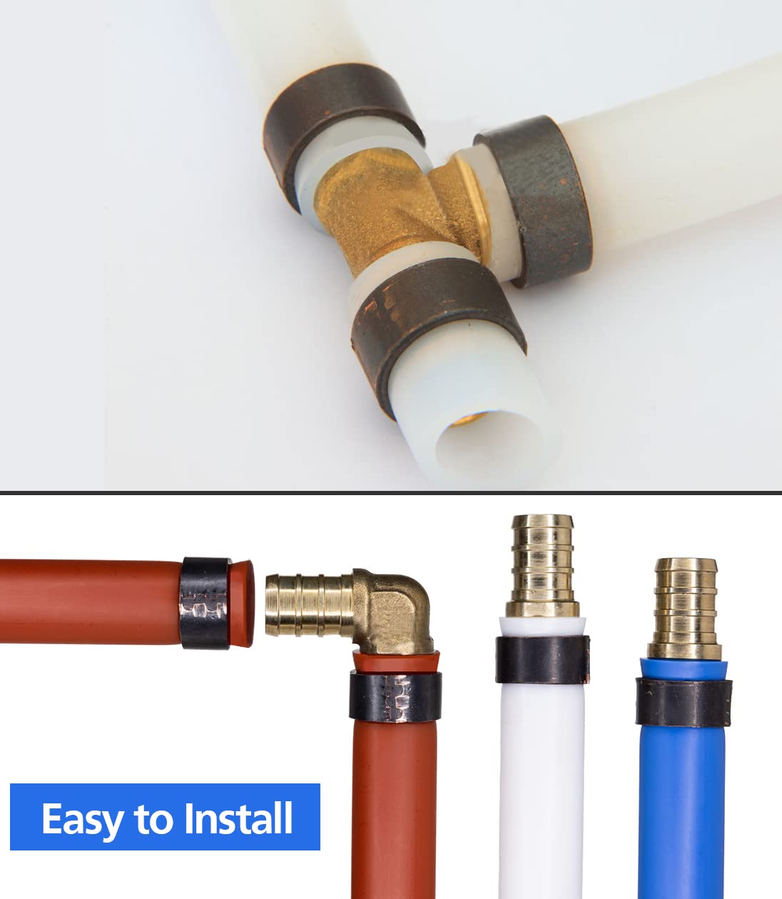 15pcs 3/4" PEX Fittings, Elbow TEE Straight Couplings Set, PEX Brass Crimp Fitting Combo with Tees, Elbows, Straights