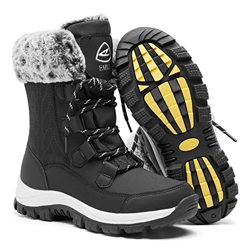 EARLDE Women's Snow Boots Waterproof Winter Boots Mid-Calf Outdoor Lightweight Warm Faux Fur Lined with Non-slip Sole