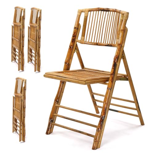 VINGLI Bamboo Folding Chair, Foldable Dining Wood Chairs Comfortable Seat for Outdoor & Indoor, Patio, Porch, Wedding, Par...