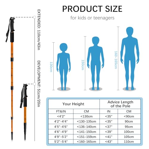 Ynaize 2 Pack Hiking Poles for Junior, Nordic Walking Trekking Pole Hiking Sticks Lightweight Collapsible & Shock-Absorben...