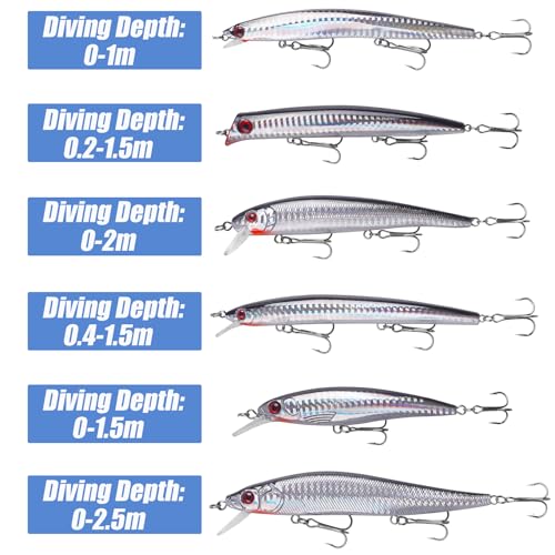 Saltwater Fishing Lures Kit, Surf Fishing Minnow Lures Jerkbait Popper Plugs Deep Diving Hard Baits Treble Hooks for Strip...