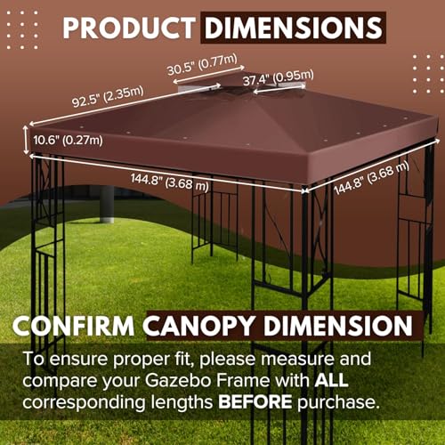 Flexzion Gazebo Cover Replacement Canopy Top 12x12 Ft (3.6m x 3.6m) - Double Tier Top Canopy Cover Replacement with UV30+,...
