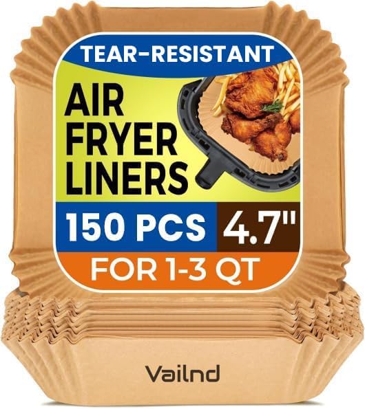 150PCS Small Air Fryer Liners Disposable, 4.7 Inch Parchment Paper for COSORI 2.1 Qt Air Fryer, Square Baking Paper Sheets for Mini Airfryer Basket