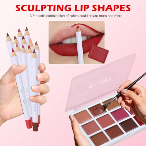 O'CHAIN 12 Matte Lipstick Palette and 12 Lip Liners, All-in-One Professional Lip Makeup Kit, Long-Lasting Waterproof Lipst...