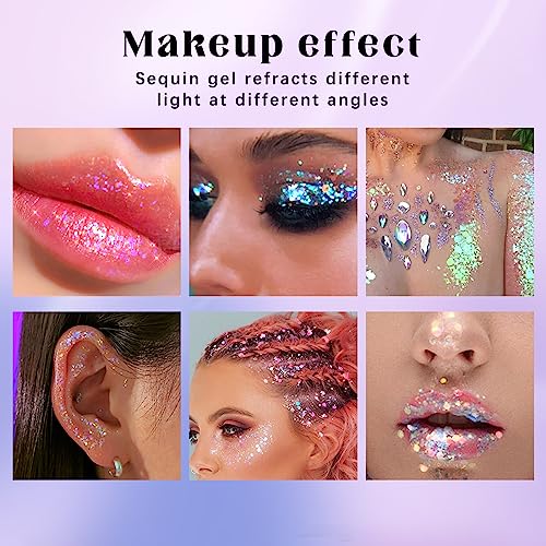 HOSAILY 2 Colors Roll-on Body Glitter Gel, Holographic Glitter Gel Under Light for Face Hair, Body Shimmer for Rave Access...