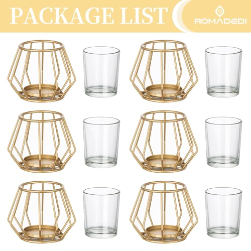 Geometric Tea Light Candle Holders - Wedding Centerpiece for Tables Morden Metal Votive Tealight Candles Stand with Glasse...
