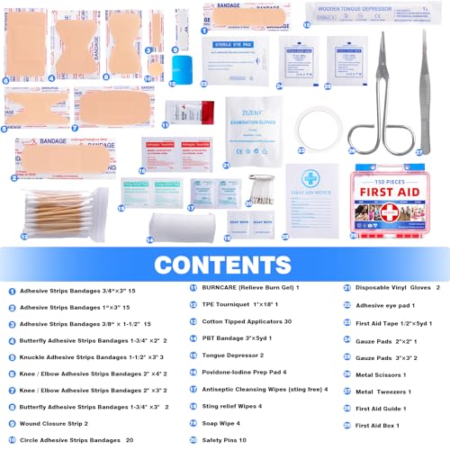 TLIEAO Mini First Aid Kit - 150 Pieces Emergency Medical Kit for Home, Car, Travel, Camping, Truck, Hiking, Sports, Offic...