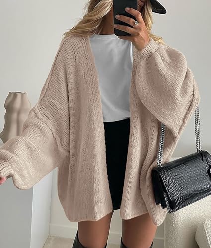PRETTYGARDEN Womens Oversized Cardigan Sweaters 2026 Fall Long Lantern Sleeve Knit Open Front Lightweight Sweater