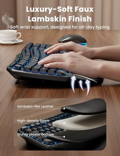 Ergonomic Wireless Keyboard and Mouse Combo, Rechargeable 4000mAh Backlit Keyboard with a Soft, Faux Lambskin Palm Rest, W...