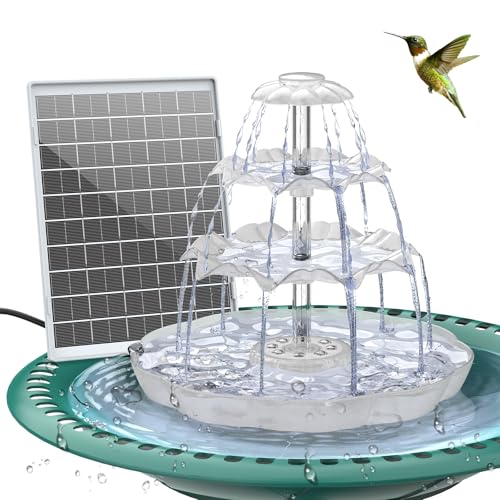 AISITIN 3 Tiered Bird Bath with 6.5W Solar Water Pump, Upgraded Solar Bird Bath Fountains with Lights, Detachable DIY Sola...