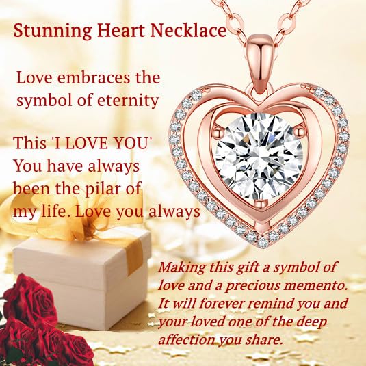 Heart Pendant Gold Necklace for Women Moissanite Lab-Created Gem I Love You Wedding Anniversary Birthday Christmas Valentine Engagements Mothers Day Jewelry for Wife Her Girlfriend Mom Daughter