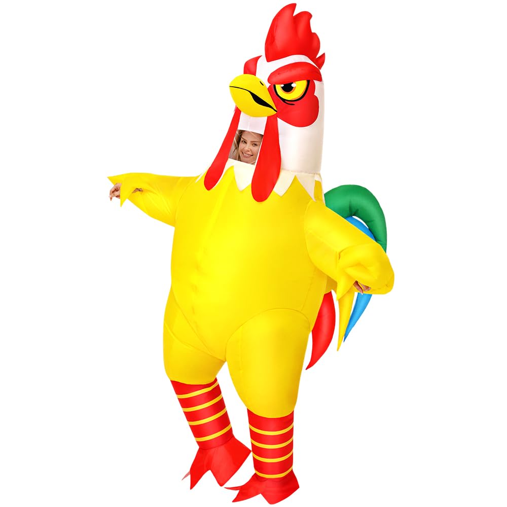 KOOY Inflatable Chicken Costume Adult, Inflatable Costumes for Adult, Inflatables Rooster Costume Women/Men for Fancy Funny Party, Full Body Blow Up Costumes, Cock Dress Chicken Onesie for Halloween