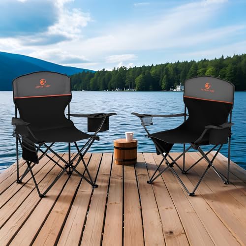 ALPHA CAMP Camping Chair 2 Pack Portable Chair with 3-Can Cooler Folding Chair with Side Pocket and Cup Holder, Collapsibl...