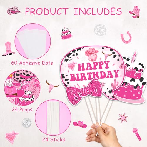 JOYMEMO 24 Pieces Disco Space Cowgirl Photo Booth Props - Western Themed Party Decorations, Let's Go Girls Birthday Party ...