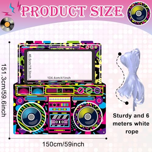 Radio Boombox Photo Booth Props for 80s 90s Party Decorations 59 X 59 Inch, Neon Radio Boombox Selfie Frame Backdrop Hangi...