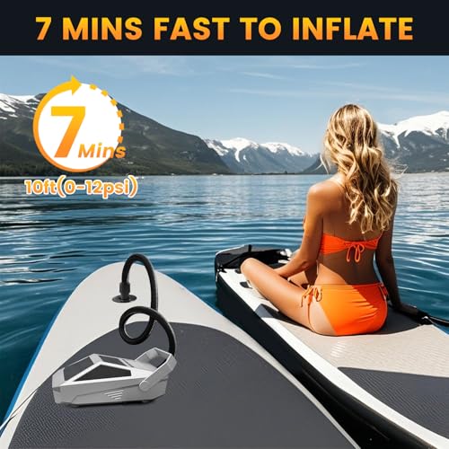 50PSI Paddle Board Pump Electric Portable, High Pressure Sup Pump - Dual Stage Inflation, Auto Shut Off and Deflate for St...