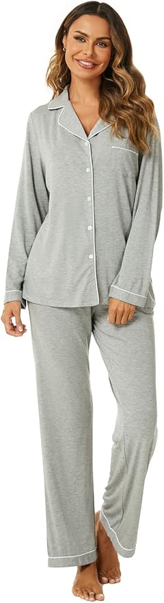 Aamikast Women's Pajama Sets Long Sleeve Button Down Sleepwear Nightwear Soft Pjs Lounge Sets