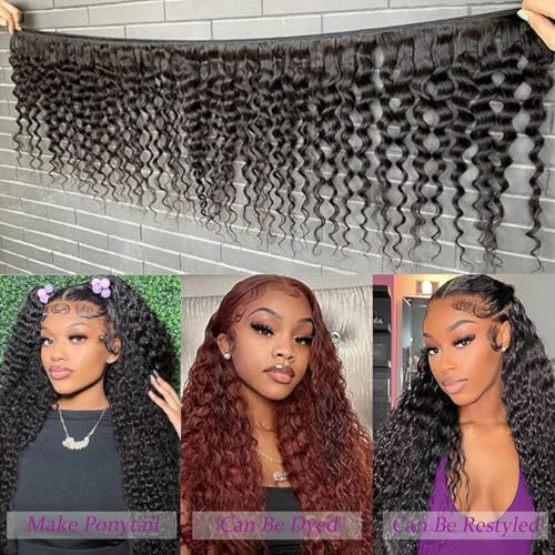 Human Hair Bundles Deep Wave 18 20 22 24 Inch Curly Bundle Human Hair 100% Unprocessed Brazilian Virgin Hair 4 Bundles for Women Wet and Wavy Hair Bundle Weave Extensions Natural Black