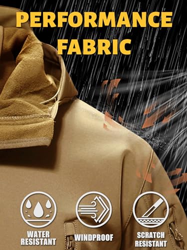 TACVASEN Men's Special Ops Military Tactical Soft Shell Winter Warm Fleece Lined Jacket Rain Hood Coat Hiking Snowboard