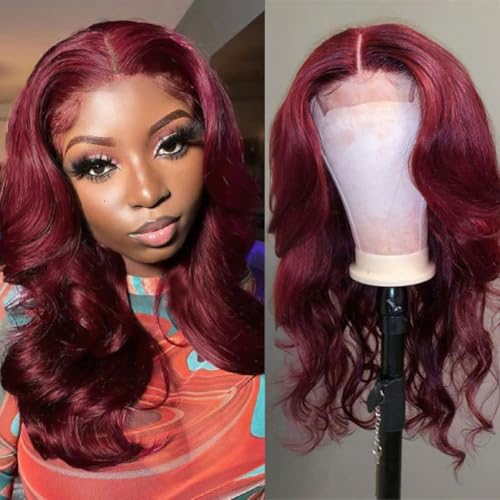 SUPERNOVA 99J Burgundy Lace Front Wigs Human Hair 4x4 HD Body Wave Wigs with Baby Hair 180% Density Red Wine Colored Wigs for Women 16 Inch