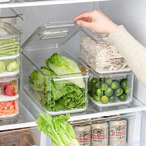 SANNO Fridge Produce Saver Stackable Refrigerator Organizer Keeper with Lids and Removable Drain Tray for Veggie, Berry, Fruits and Vegetables,Pack of 2
