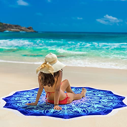 Large Microfiber Boho Mandala Beach Towel Round Bohemian Beach Blanket Hippie Indian Throw Blanket Beach Tapestry Sand Fre...