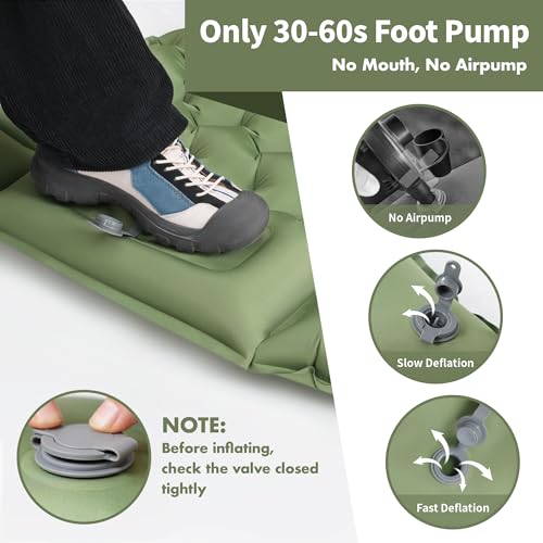 WILDOMS Sleeping Pad for Camping - 4” Thick Inflatable Camping Mat with Built-in Pump & Pillow, Ultralight Self Inflating ...