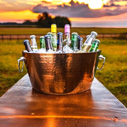 BREKX Insulated Rose Copper Double Walled Ice Bucket for Parties, Anchored Wine Bucket/Large Ice Bucket with Handles, Drin...