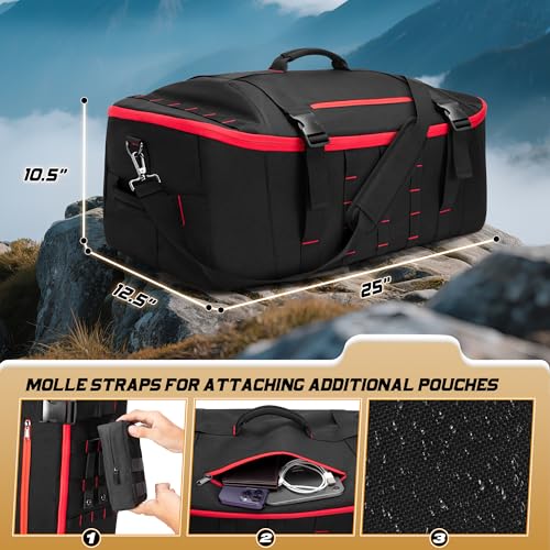 Smasrob 65L Tactical Duffle Bag Gym Bag with Backpack Straps, Wet Pocket and Detachable Dividers, Duffle Backpack for Trav...