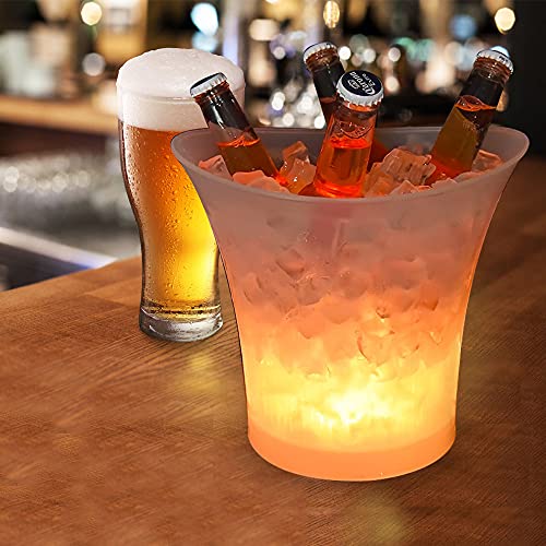 FIPASEN LED Ice Bucket, Regular 5L Large Capacity Lighted Ice Bucket with Automatic 7 Colors Changing for Party/Home/Bar/K...