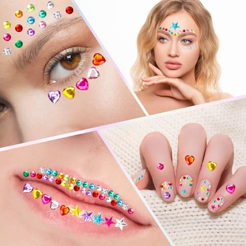 Valentines Gem Stickers Rhinestones for Crafts Scrapbook Supplies, Sparkling Cute Star Heart Round Small Stickers, Glitter...