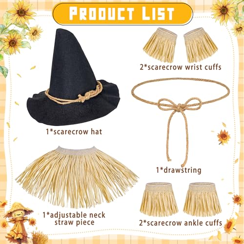 Horolam 7PCS Scarecrow Costume Accessories, Wizard Scarecrow Costume with Hat for Adult Women Men for Holloween Cosplay Dr...