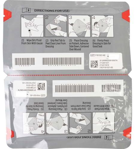 North American Rescue HyFin Vent Chest Seal (Twin Pack) NAR Vented Wound Chest Seals for Trauma, Wounds (10-0037)