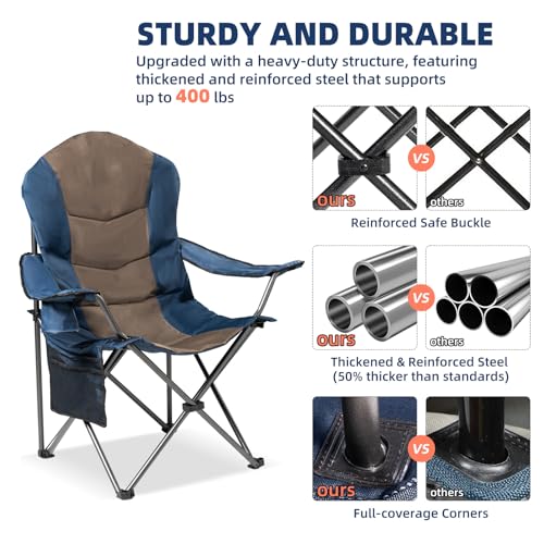 Foristrail 2 Pack Folding Camping Chairs for Adults - High Back Padded Outdoor Lawn Chairs with Lumbar Support & Cup Holde...