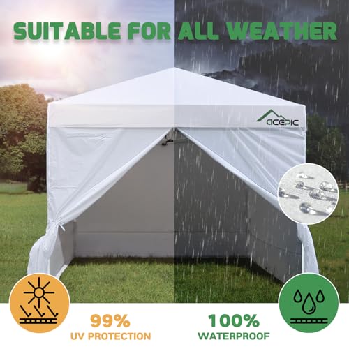 Acepic Instant Canopy Tent Sidewalls for 10x10 Pop Up Canopy 210D Waterproof,4 Piece Sidewalls, with Doors,White(4PCS Side...