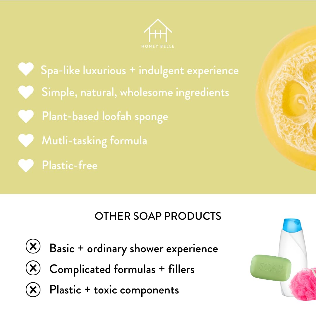 Honey Belle Green Tea Cucumber Exfoliating Loofah Soap 2-Pack - Exfoliating Bar Soap with Loofah Inside - Cleansing, Moisturizin