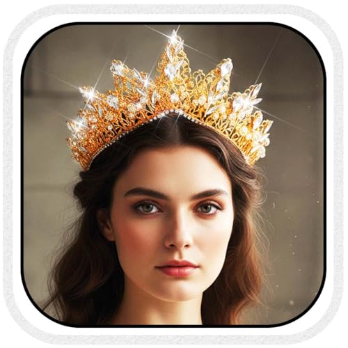 Yean Gold Rhinestone Crown Greek God Crowns and Tiaras Golden Wedding Queen Crown for Women