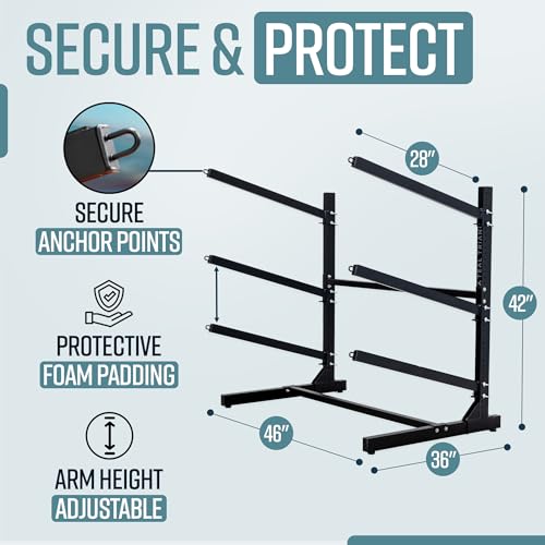 Teal Triangle Freestanding Kayak Storage Rack – 3 Kayak Rack & Canoe Rack – Indoor Outdoor Kayak – Adjustable Surfboard & ...