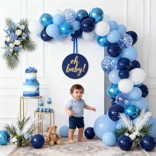 Navy Blue White Balloons Set, Include 50pcs 12inch Metallic Blue Balloons and Pastel Dark Light Blue White Latex Balloons ...