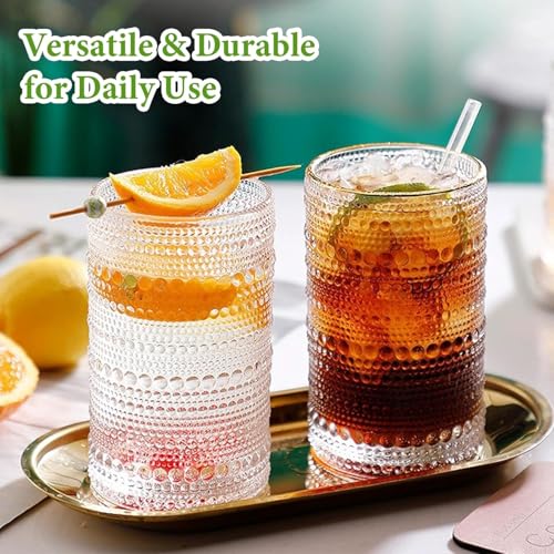 Hlukana Vintage Hobnail Drinking Glasses Set of 8, 12 oz Highball Glasses & 10 oz Cocktail Glasses Set, Kitchen Water Glas...